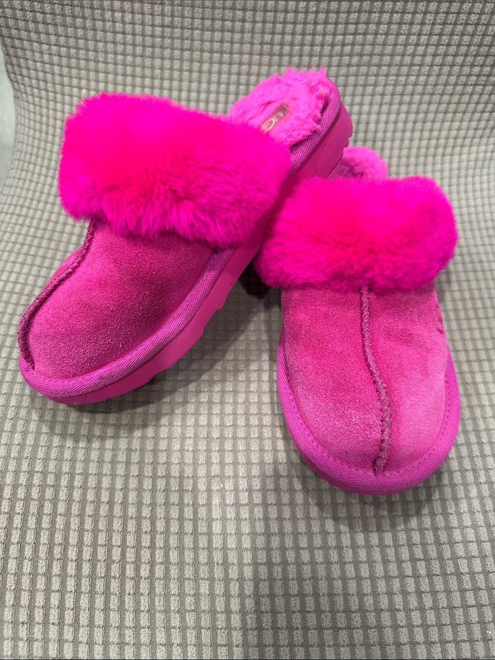 Girls size 1 UGG Hot Pink Shearling-Trim Slip-Ons